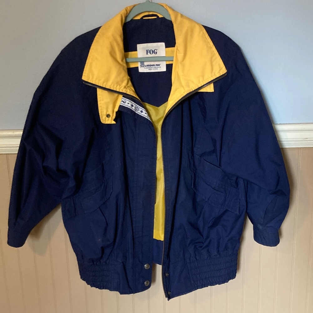London Fog Windbreaker Jacket Vintage Unisex Navy Yellow Sz Medium